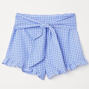 NWT H&M High-Waisted Blue Poplin Tie-Front Shorts, Size 12